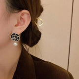 Vintage Camellia Pearl Earrings for Women