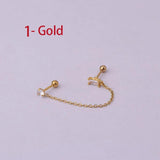 Stainless Steel Double Pierced Chain Earrings with Zircon Studs