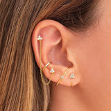 Stainless Steel Double Pierced Chain Earrings with Zircon Studs