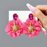 Cotton Lace Rose Flower Dangle Earrings Bridal Jewelry