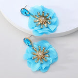 Cotton Lace Rose Flower Dangle Earrings Bridal Jewelry