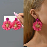 Cotton Lace Rose Flower Dangle Earrings Bridal Jewelry