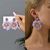 Cotton Lace Rose Flower Dangle Earrings Bridal Jewelry