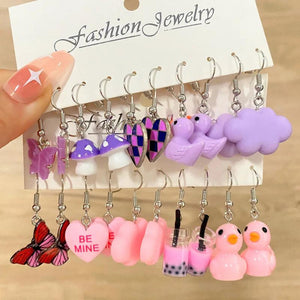 Frog Duck Butterfly Bear Cloud Earrings Set for Women