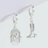 Women Silver Western Cowgirl Earring Cowboy Accessories Metal Drop Earring