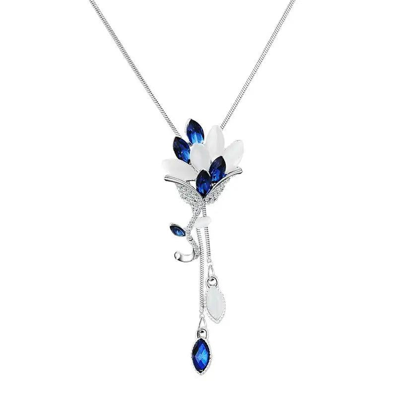 Flower Tassel Long Necklace Women Pendant Dress Accessories