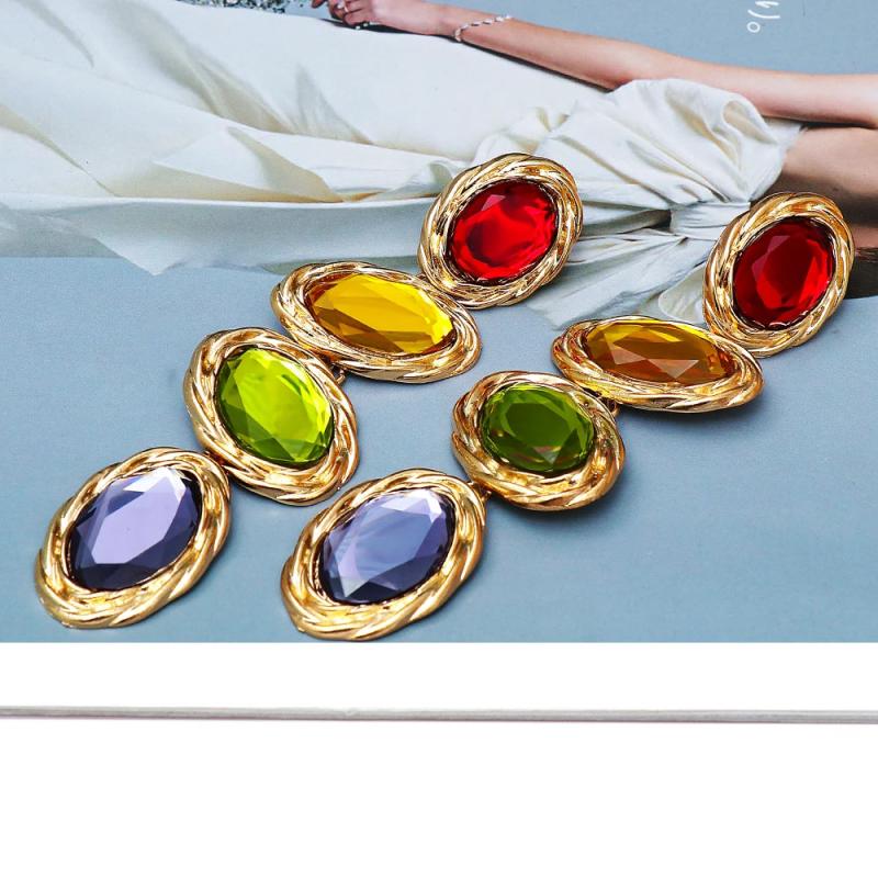 Colorful Rhinestone Long Drop Earrings Clear Crystal Jewelry
