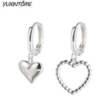 925 Silver Hollow Heart Hoop Earrings Asymmetrical Design for Women