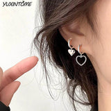 925 Silver Hollow Heart Hoop Earrings Asymmetrical Design for Women