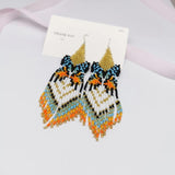 Rice Bead Earrings Hand Woven Butterfly Bohemia Fringed Earrings