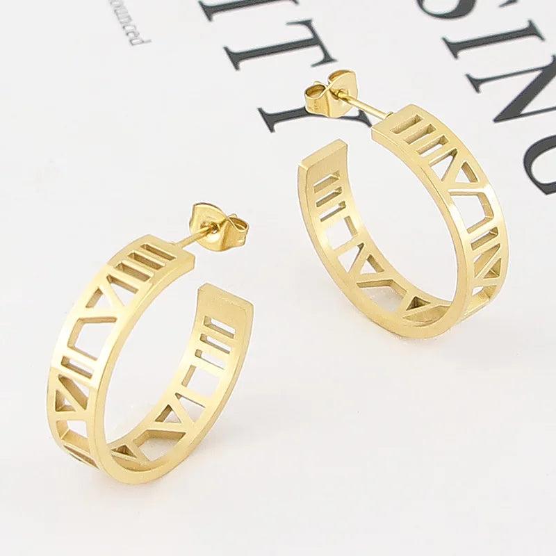6mm Roman Numeral Stud Earring Top Titanium Steel Woman Earrings