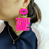 Hot Pink Lip Dangle Earrings Women HipHop Accessories