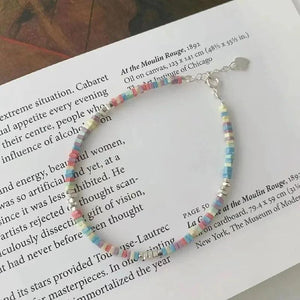 925 Silver Triangle Bead Bracelet Colorful Charm Gift Fine Jewelry