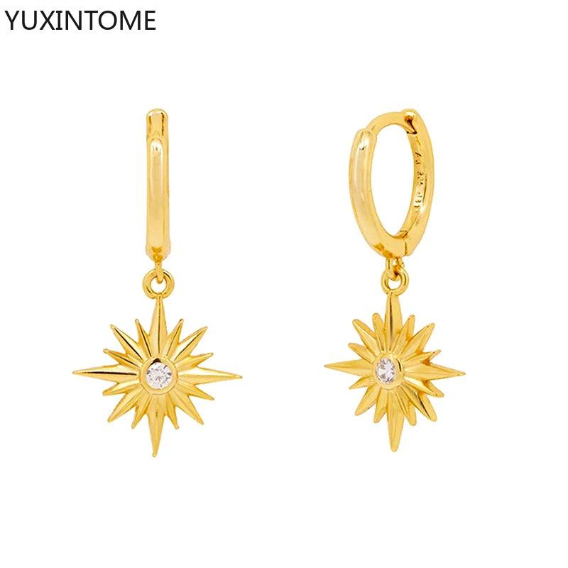 925 Silver Crystal Octagram Star Hoop Earrings Women