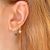 925 Silver Crystal Octagram Star Hoop Earrings Women