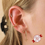 925 Silver Crystal Octagram Star Hoop Earrings Women