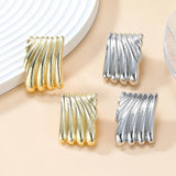 Metal Square Striped Wave Large Stud Earrings Retro Exaggerated Classic