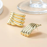 Metal Square Striped Wave Large Stud Earrings Retro Exaggerated Classic