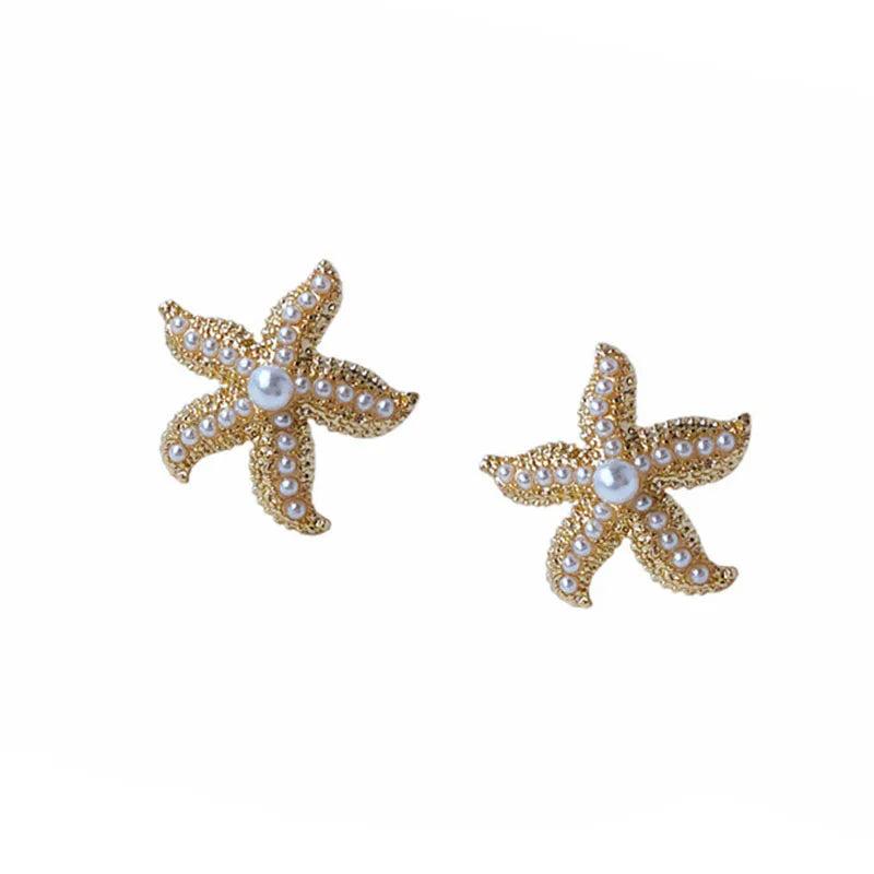 Vintage Pearl Star Metal Starfish Earrings For Women Party Gift E176