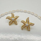 Vintage Pearl Star Metal Starfish Earrings For Women Party Gift E176