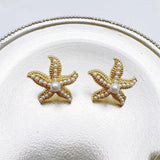 Vintage Pearl Star Metal Starfish Earrings For Women Party Gift E176