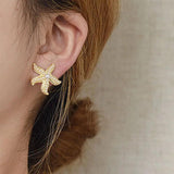 Vintage Pearl Star Metal Starfish Earrings For Women Party Gift E176