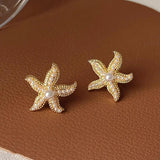 Vintage Pearl Star Metal Starfish Earrings For Women Party Gift E176