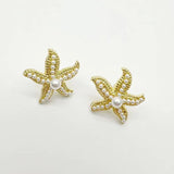 Vintage Pearl Star Metal Starfish Earrings For Women Party Gift E176