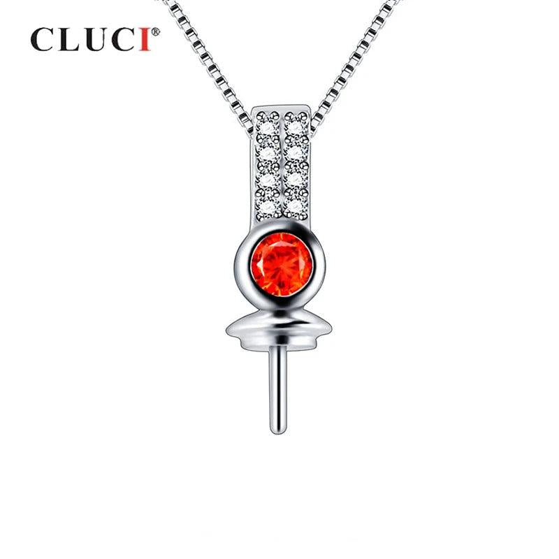 Silver 925 Pearl Charms Pendant Jewelry Gift Red Zircon SP415SB