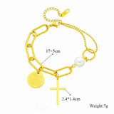 316L Stainless Steel Cross Heart Portrait Coin Charm Bracelet For Women
