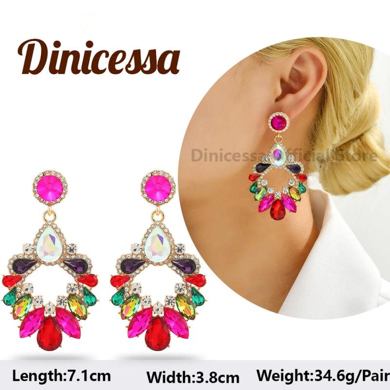 Colorful Crystal Tassel Long Drop Earrings Boho Jewelry