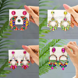 Colorful Crystal Tassel Long Drop Earrings Boho Jewelry