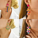 Colorful Crystal Tassel Long Drop Earrings Boho Jewelry