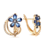 Kinel Natural Zircon Stud Earrings 585 Rose Flower Earrings Vintage Jewelry
