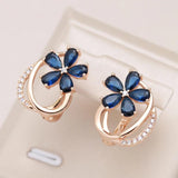 Kinel Natural Zircon Stud Earrings 585 Rose Flower Earrings Vintage Jewelry