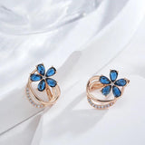 Kinel Natural Zircon Stud Earrings 585 Rose Flower Earrings Vintage Jewelry