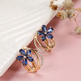 Kinel Natural Zircon Stud Earrings 585 Rose Flower Earrings Vintage Jewelry
