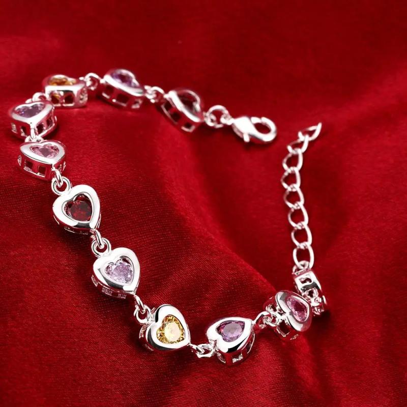925 Silver Charm Bracelets Crystal Jewelry Wedding Lady