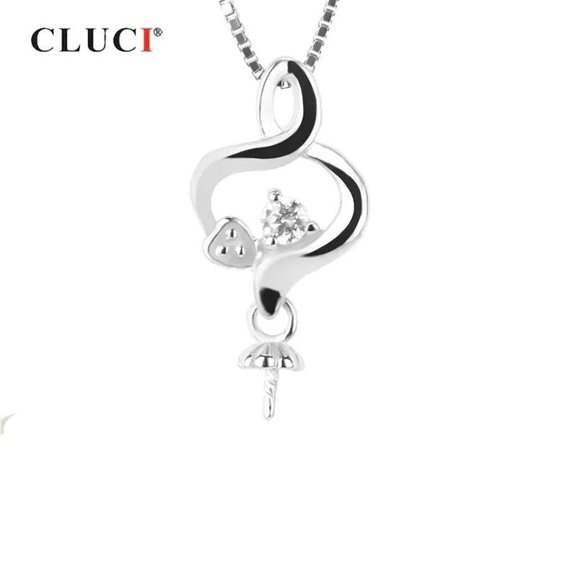 925 Silver Twist Heart Pendant Zircon Charms Pearl Jewelry