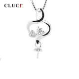 925 Silver Twist Heart Pendant Zircon Charms Pearl Jewelry