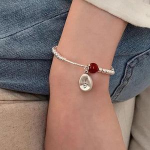 925 Silver Red Agate Bracelets Vintage Ethnic Asymmetry Jewelry Gift