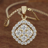 18K Rose 2ct Diamond Pendant Square Chalcedony Necklace