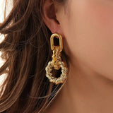 Metal Chain Hemp Circle Dangle Earrings Statement Stud Earrings