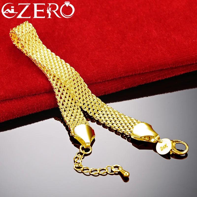 ALIZERO 24K 10mm Weaving Chain Bracelet for Women Jewelry