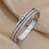 Stainless Steel Cuff Bracelet Green Rhinestone Bangle Gift