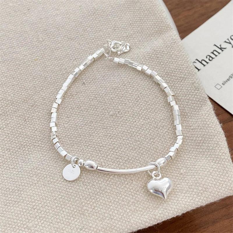 S925 Sterling Silver Love Bracelet Geometric Square Fine Jewelry