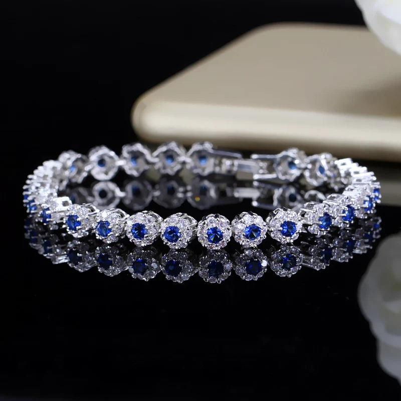 Green CZ Stone Silver Tennis Bracelet for Women