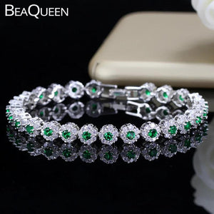 Green CZ Stone Silver Tennis Bracelet for Women
