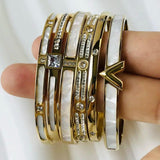 Zircon Inlaid Bracelets - Silver Stainless Steel Waterproof Jewelry