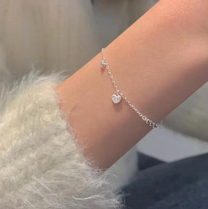 925 Sterling Silver Love Heart Bracelet Zircon Chain Dainty Heart Jewelry